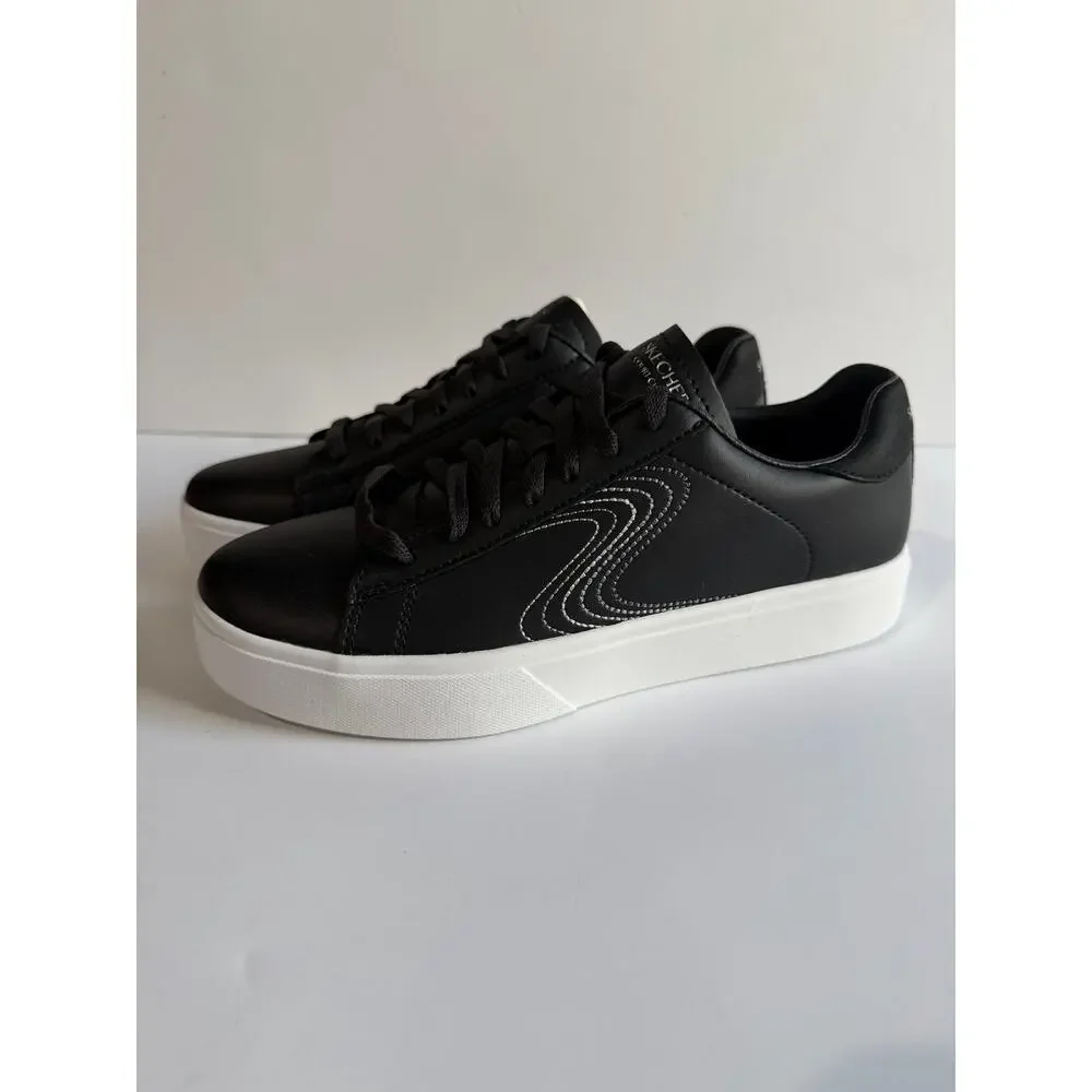 Skechers Court Classics Eden LX Lined Up Sneakers Black Womens Sz 7 NEW